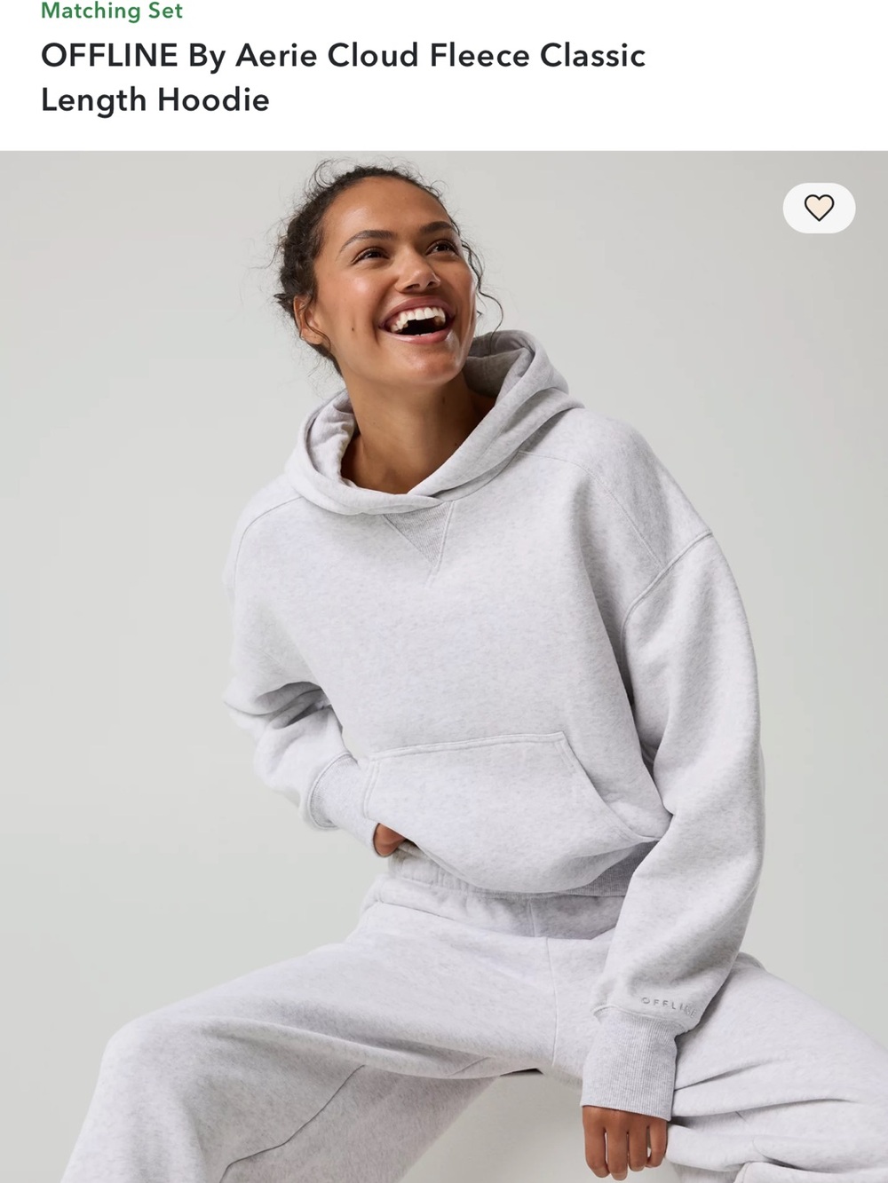 AERIE Offline Cloud Fleece Classic Length Hoodie - Light Gray